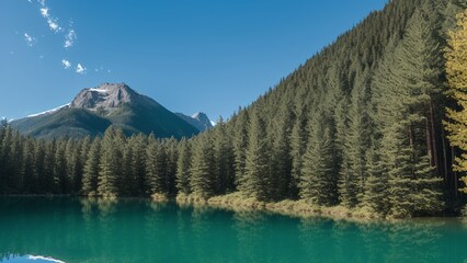 A Beautifully Rendered View Of A Mountain And A Lake With A Boat In It