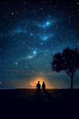 Couple sitting and kissing under the stars, beautiful, AI generative