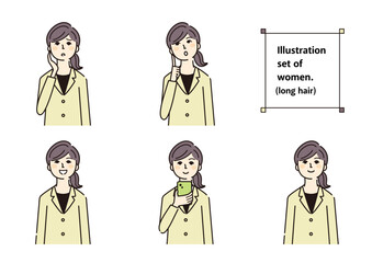 女性　素材　表情　ロングヘア