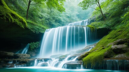 An Image Of A Tastefully Mesmerizing Waterfall In The Woods