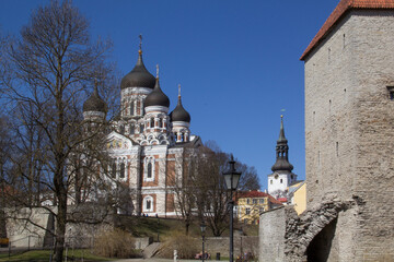 Beautiful view of the Estonian Orthodox Church of the Moscow Patriarchate in Tallinn, Estonia on a sunny day