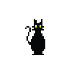 Fototapeta premium this is a cat in pixel art with black color,this item good for presentations,stickers, icons, t shirt design,game asset,logo and project.