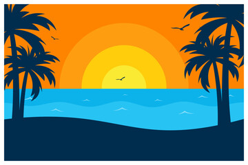 Summer landscape poster design illustration