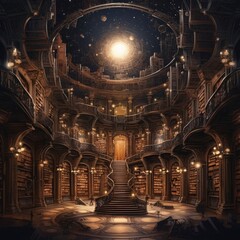 Obraz premium an old building with many books on Generative Ai