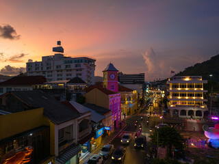 editorial Phuket,Thailand-May,20,2023:time lapse lighting show ancient building at Phuket...