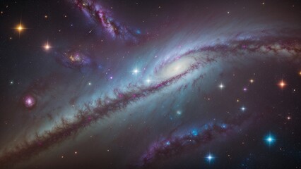 An Artful Depiction Of A Vivid Galaxy With A Spiral Galaxy
