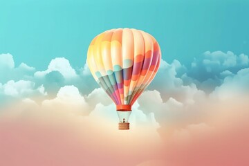 Fototapeta premium Hot Air Balloon Day. a hot air balloon flying through a cloudy sky, a digital painting, colorful vector illustration, blurred and dreamy illustration, pastel colourful 2 d. Generative ai