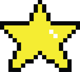yellow star pixel icon. star 8 bits pixelated style sign. pixel art star yellow symbol. flat style.