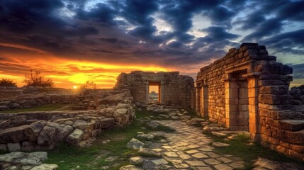 Fototapeta premium beautiful twilight sky above an ancient ruins generative ai