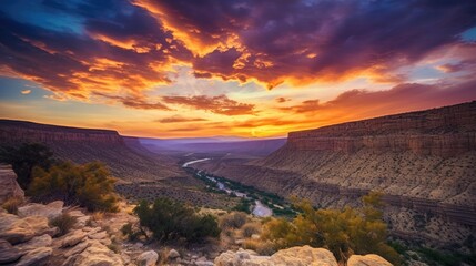 Fototapeta na wymiar beautiful twilight sky above a canyon generative ai