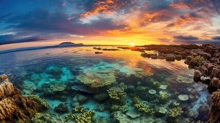 Fototapeta premium beautiful twilight sky above a coral reef generative ai