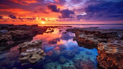 Fototapeta na wymiar beautiful twilight sky above a coral reef generative ai