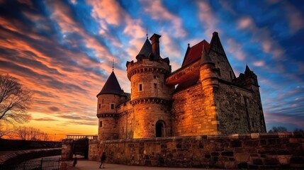 Naklejka na ściany i meble beautiful twilight sky above a historic castle generative ai