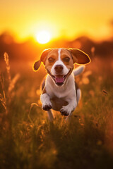 Beagle dog running towards the camera