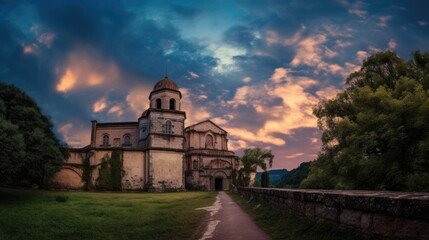 Fototapeta premium beautiful twilight sky above a monastery generative ai