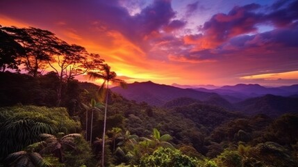 beautiful twilight sky above a rainforest generative ai - obrazy, fototapety, plakaty