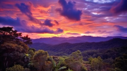 Fototapeta na wymiar beautiful twilight sky above a rainforest generative ai