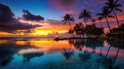 Fototapeta na wymiar beautiful twilight sky above a tropical paradise generative ai