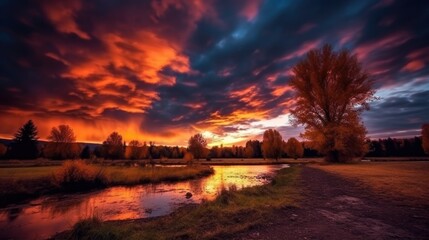 Naklejka na ściany i meble beautiful twilight sky in an autumn scenery generative ai