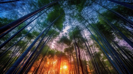 beautiful twilight sky in a bamboo forest generative ai