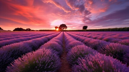 Fototapeta premium beautiful twilight sky in a lavender field generative ai