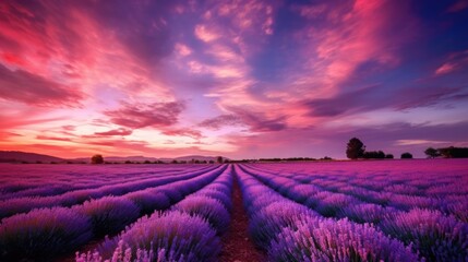 Obraz na płótnie Canvas beautiful twilight sky in a lavender field generative ai