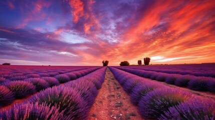 beautiful twilight sky in a lavender field generative ai
