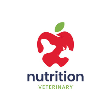Modern logo combination of apple, cat and dog. It is suitable for animal nutrition logos.