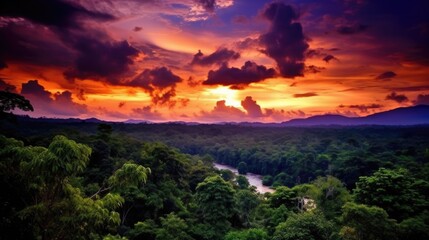 Fototapeta na wymiar beautiful twilight sky in a tropical rainforest generative ai