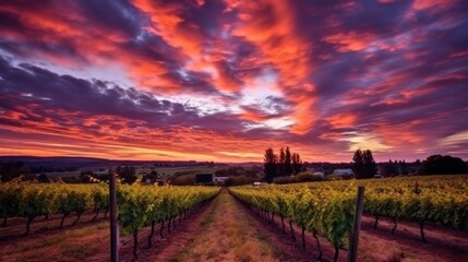 Naklejka na ściany i meble beautiful twilight sky in a vineyard generative ai
