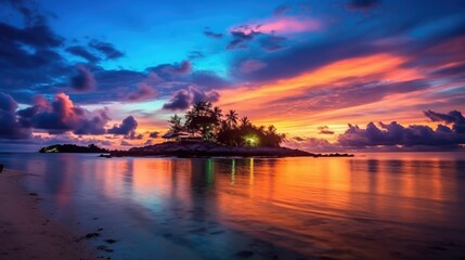 Obraz na płótnie Canvas beautiful twilight sky over an island generative ai