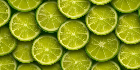 Fototapeta na wymiar Lime slice fruit pattern copy space background, generative AI