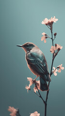 One bird is sitting on a branch. Generative AI
