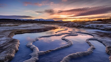 beautiful twilight sky over a geothermal area generative ai