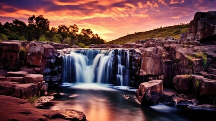 Fototapeta na wymiar beautiful twilight sky over a waterfall generative ai