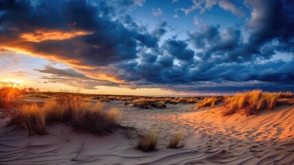 Fototapeta na wymiar beautiful twilight sky over sand dunes generative ai