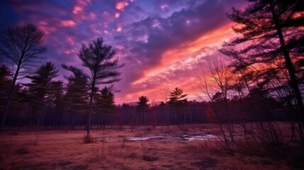 Obraz na płótnie Canvas beautiful twilight sky surrounded by hills generative ai