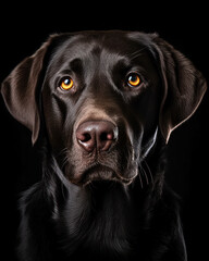 studio portrait of a labrador looking forward against a light gray background