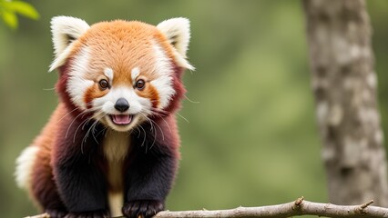 Naklejka premium A Composition Of An Exquisitely Detailed Red Panda Sitting On A Branch AI Generative
