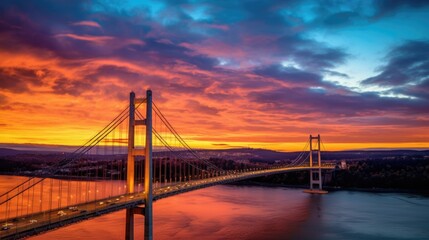 beautiful twilight sky over a suspension bridge generative ai