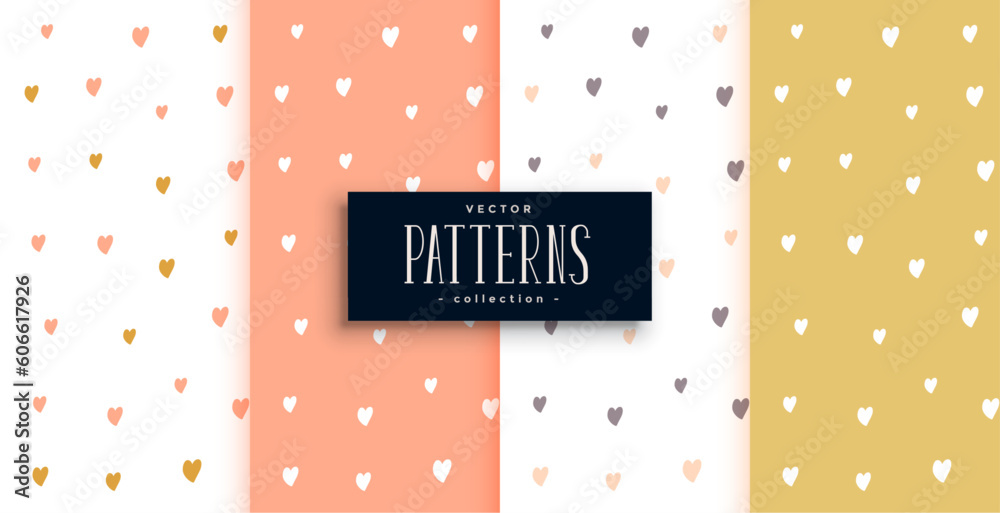 Sticker set of cute heart pattern background in four colors
