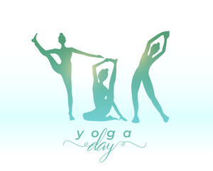 happy international yoga day background with women silhouette