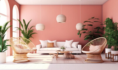 Fototapeta na wymiar Stylish and scandinavian living room interior of modern apartment. generated by AI