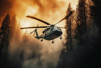 Rescue helicopter on a forest fire. AI generated, human enhanced