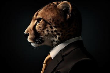 Anthropomorphic cheetah dressed in a business suit like a boss. AI generated, human enhanced - obrazy, fototapety, plakaty
