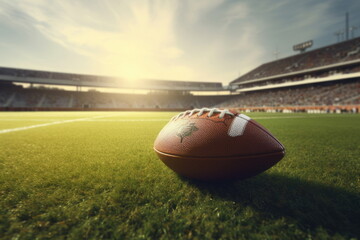 nfl, ball on ground with american football stadium, wide angle