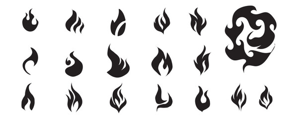 Fototapeta na wymiar Fire flames, set vector icons