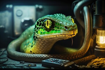 neon glowing green snake, generative AI