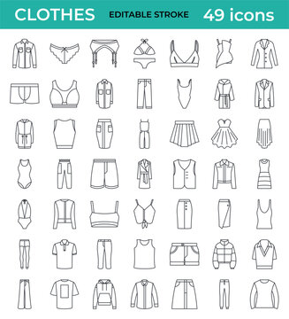 Big set of isolated Clothing for women. Line icons