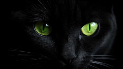 Black cat green eyes posing on a black background generative ai